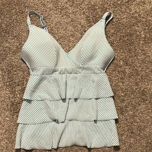 Swim by Cacique Striped Blue and White Ruffle Swim Top size 14 Women’s